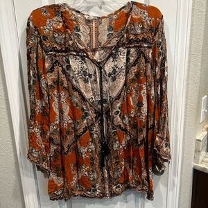 Bohemian Orange Floral Women's Blouse